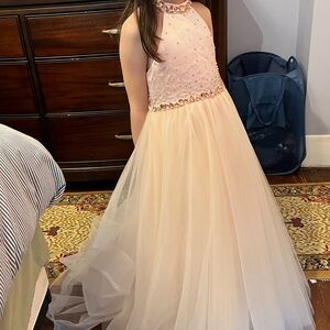 Custom Jewelrd Cream Sleeveless Gown for Girls